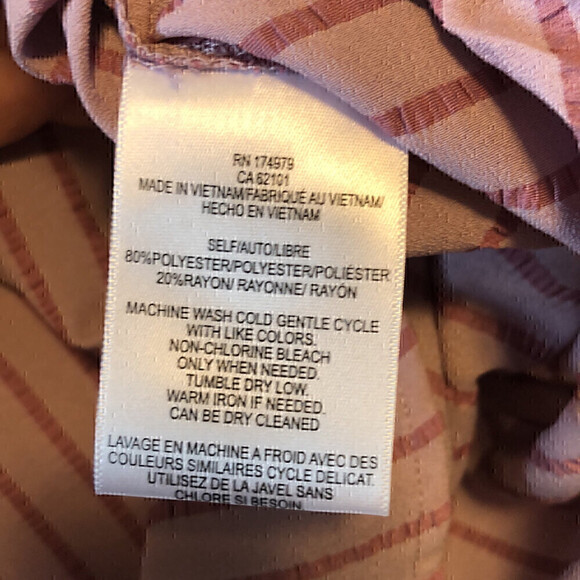 BCBG Maxazria Pink and Mauve Striped Blouse Faux wrap V Neck high-lo Size Small - Picture 8 of 12